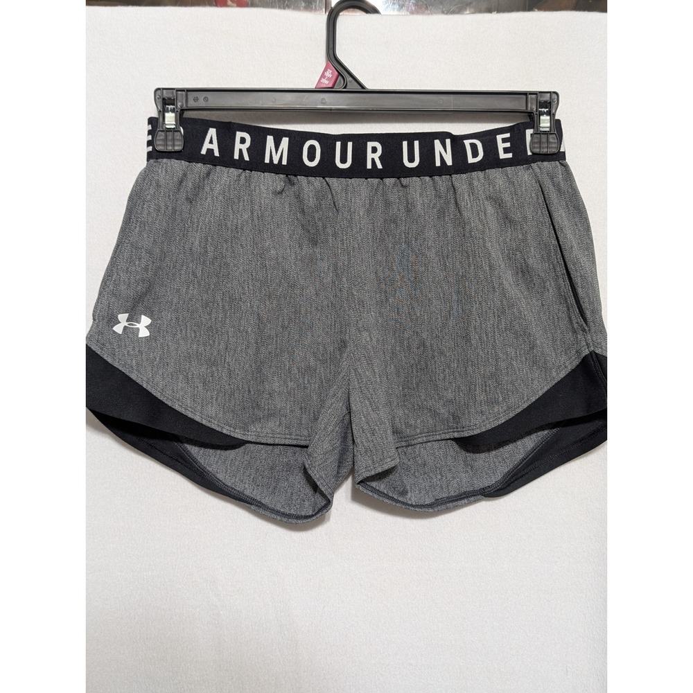 Under Armour Womens Gray Heathered Athletic Running Shorts Branded Waistband
